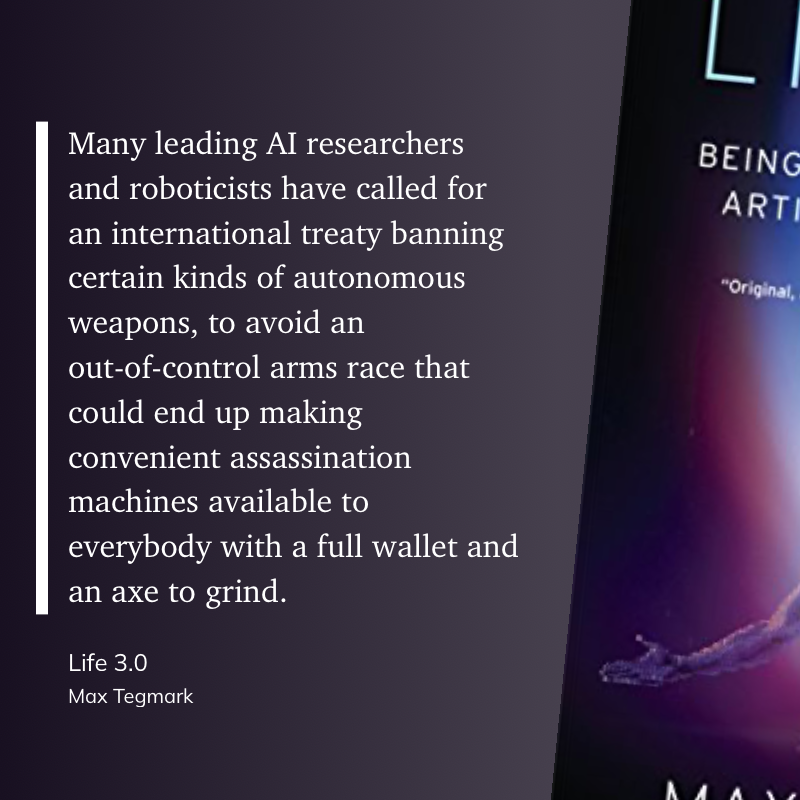 bnox's tweet image. Totally on board with @tegmark in "Life 3.0". We need to pump the brakes on autonomous weapons – it's a slippery slope to a world where anyone with cash could turn into a danger to society. #AIForPeace #Life30