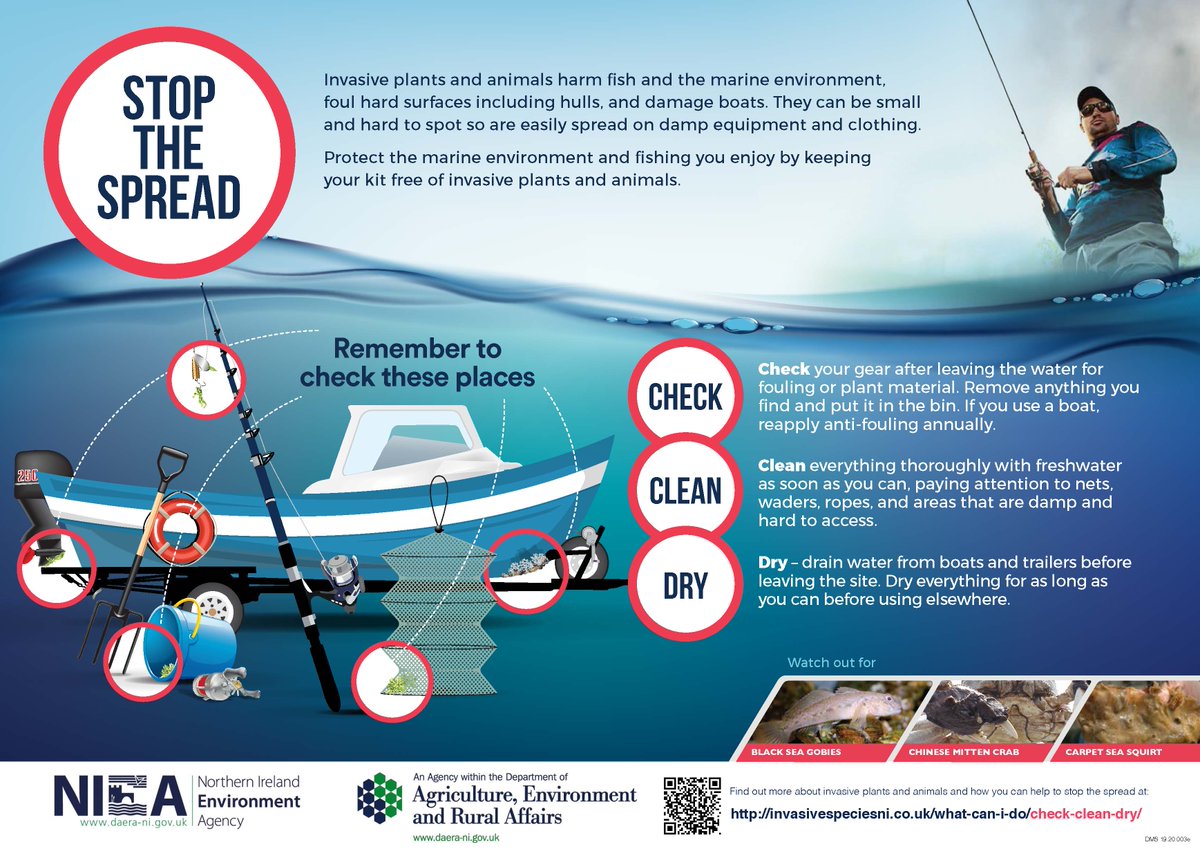 Invasive non-native species can be transferred from one water body to another via boats and fishing gear 🎣 🛥️
Make sure to always #CheckCleanDry after a day of angling and especially before entering another waterbody.
#INNSWeek
