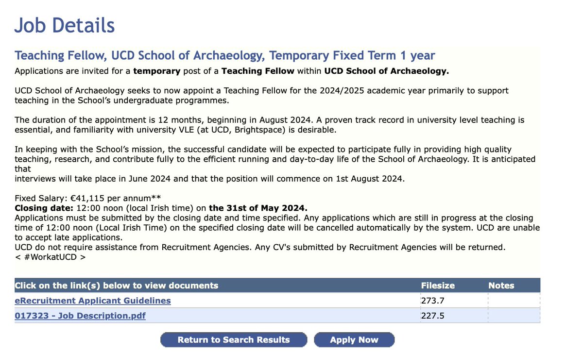 UCD School of Archaeology seeks to now appoint a Teaching Fellow for the 2024/2025 academic year primarily to support teaching in the School’s undergraduate programmes. Go to UCD Vacancies and enter 'Academic' and 'Archaeology' in search fields my.corehr.com/pls/ucdrecruit…