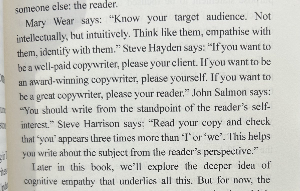 A common theme from the best copywriters is the importance of looking at the problem from the reader’s perspective In the excellent Road to Hell ⁦@asburyandasbury⁩ argues too many brands (esp those obsessed with purpose) focus on themselves