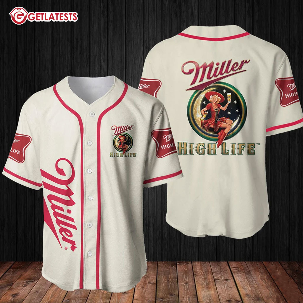Beige Miller High Life Baseball Jersey #MillerHighLife #Getlatests getlatests.com/product/beige-…