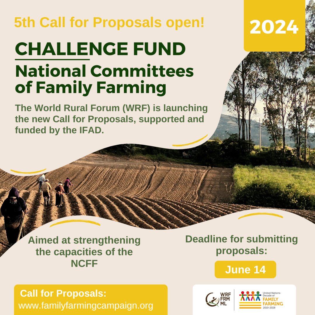 WorldRuralForum's tweet image. 🌾 Exciting News! We are thrilled to announce the 5th call of the #ChallengeFund for National Committees of #FamilyFarming
With @IFAD&apos;s support, we&apos;re strengthening #NCFF to promote #NationalActionPlans for the #FamilyFarmingDecade #UNDFF and #sustainable #FoodSystems! 🌱