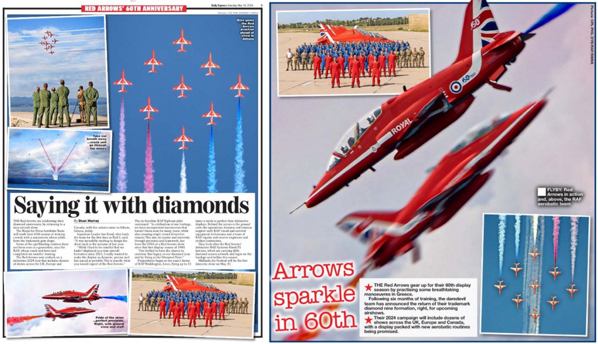 Awesome p3 in the Express and a show in the Daily Star for the @rafredarrows 60th anniversary pre-season practice. Via @SWNS