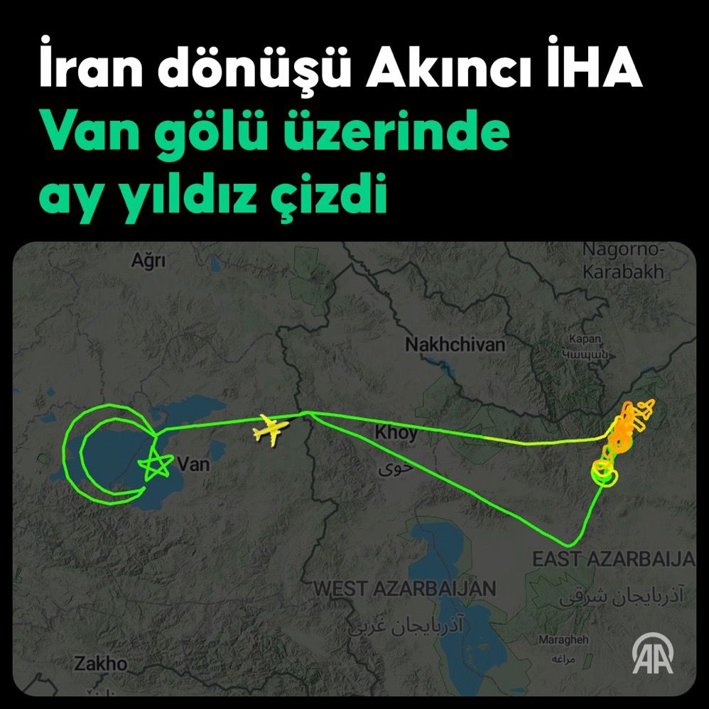 Akıncı İHA, İran Cumhurbaşkanı Reisi'nin bulunduğu helikopterin enkaz bölgesinin tespit çalışmasını başarıyla tamamlayarak Türkiye’deki görevine döndü. İHA Van gölü üzerinde ay yıldız çizdi.