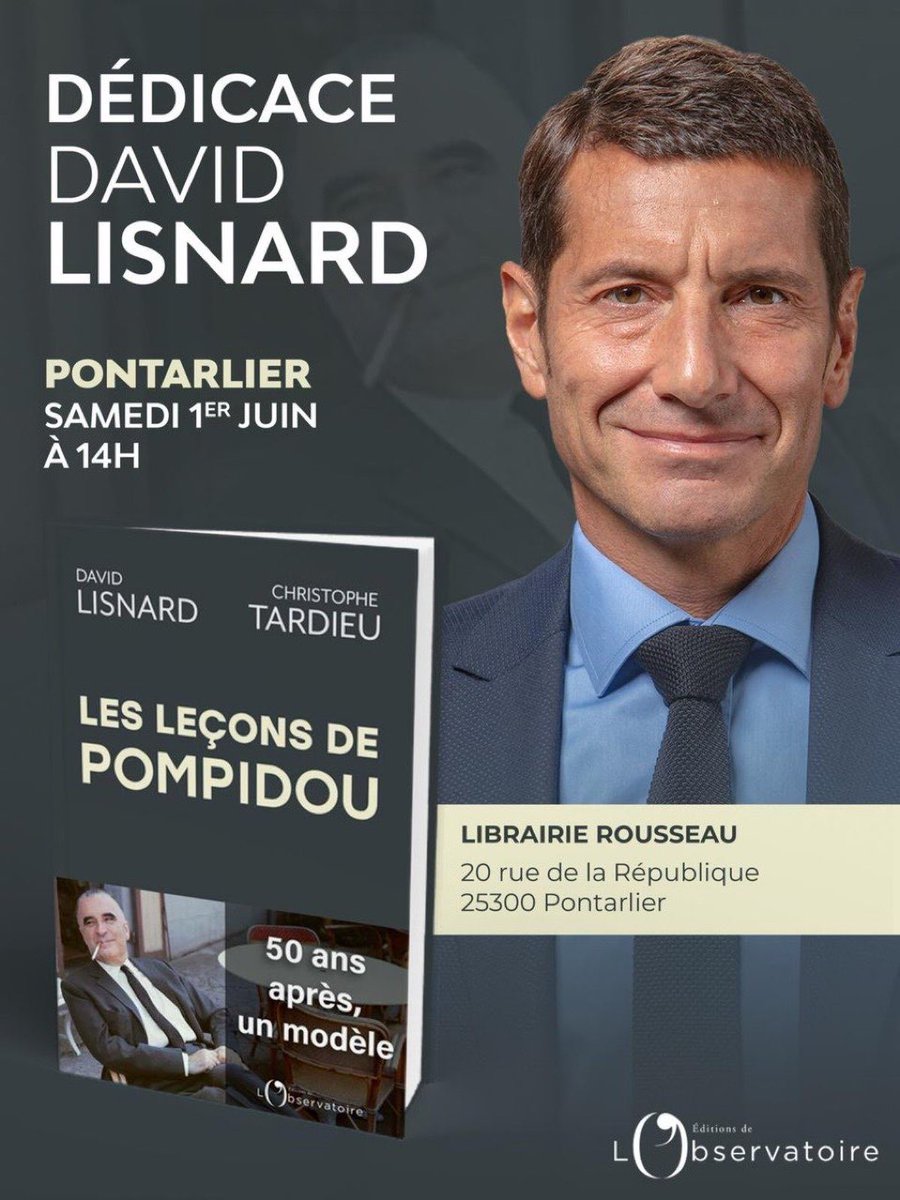 v_deperiers's tweet image. 🔜 01/06/2024 • #Pontarlier 14h
« Si de Gaulle aspirait avant tout à la grandeur de la France [...], G. Pompidou recherchera la grandeur de l'homme par son élévation à travers le travail, les arts, la culture, la poésie, l'instruction, le mérite. » @davidlisnard et @TardieuCh