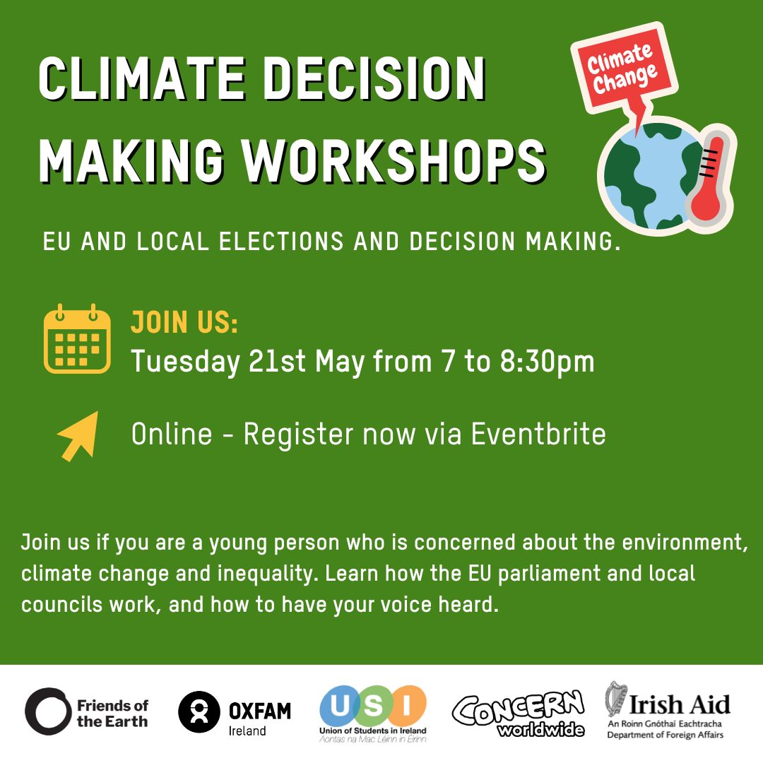 Climate Decision Making Workshops for the upcoming EU and Local Elections 🗳️🌎 If you’re a young person aged 18-30 who is concerned about environment, climate change and inequality join us: ⏰Tuesday 21st May, 7pm - 8:30pm 🔗Register now, link in bio @oxfamireland Learn about
