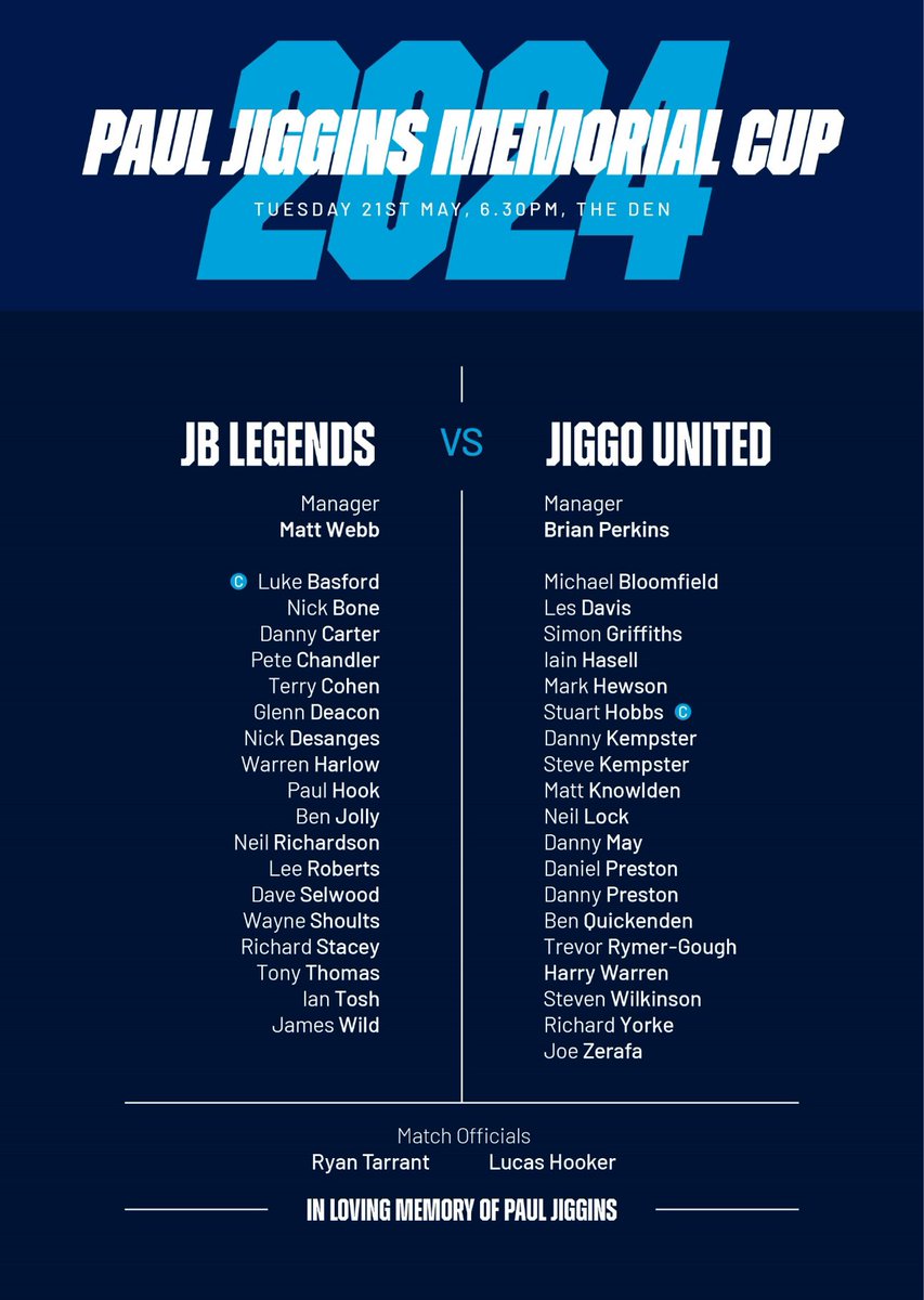 🗓️ 21st May 2024 🗓️ 🚨 PAUL JIGGINS MEMORIAL CUP 🚨 ⏰ 6.30pm K.O. ⏰ 📍 THE DEN, SE16 📍 ✅ FREE ENTRY 5.45pm ✅ ➡️ Team sheet is now out! ⬅️ #Millwall fans supporting the @lionsfoodhub Donations of tinned goods, pasta/rice & toiletries welcome 🙏 Cash & Card donations 👍