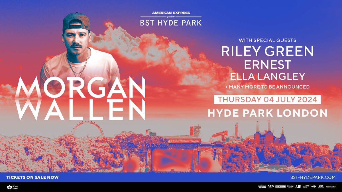 #AXSUPDATE American Express presents @BSTHydePark is excited to announce the first wave of incredible special guests for @MorganWallen on the 4th July, including @RileyGreenMusic, #Ernest and @ellalangleymsic!

⏰ Tickets are on sale now
🎫 w.axs.com/ij1250RMTS7