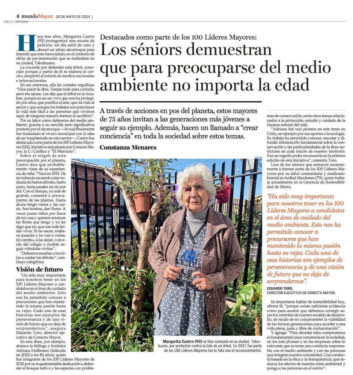 Los séniors demuestran que para preocuparse del medio ambiente no importa la edad. Hoy, nueva edición de la revista Mundo Mayor de 'El Mercurio' junto a @ConectaMayor @ucatolica Versión digital: shorturl.at/ljlbg