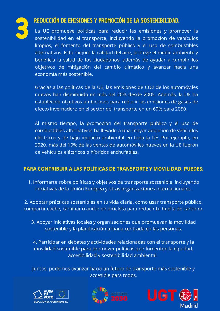 🔵 Campaña <a href="/UGTMadrid/">UGT Madrid</a>  

🇪🇺Elecciones Europeas 

🗓️9 de Junio.

🗳️Participa!!

Políticas de transporte e infraestructuras