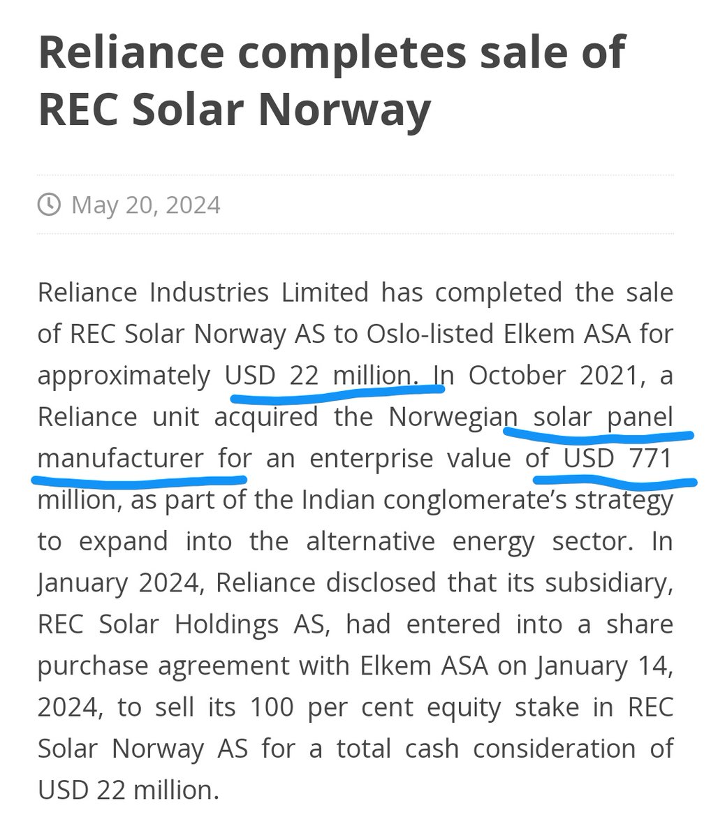 amitabhvatsya's tweet image. Fools rush in where angels fear to trade 😆😆
#Reliance just booked  USD 0.75 billion loss in its 2021 purchase of a solar panel manufacturer BUT retail investors  are going heel over heads on #solar stocks 😄😄

#SolarAdventure