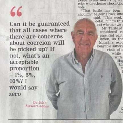 🇯🇪 Dr John Stewart-Jones of @JerseyDyingWell in today's Jersey Evening Post, ahead of tomorrow's States Assembly debate on #assistedsuicide and #euthanasia.