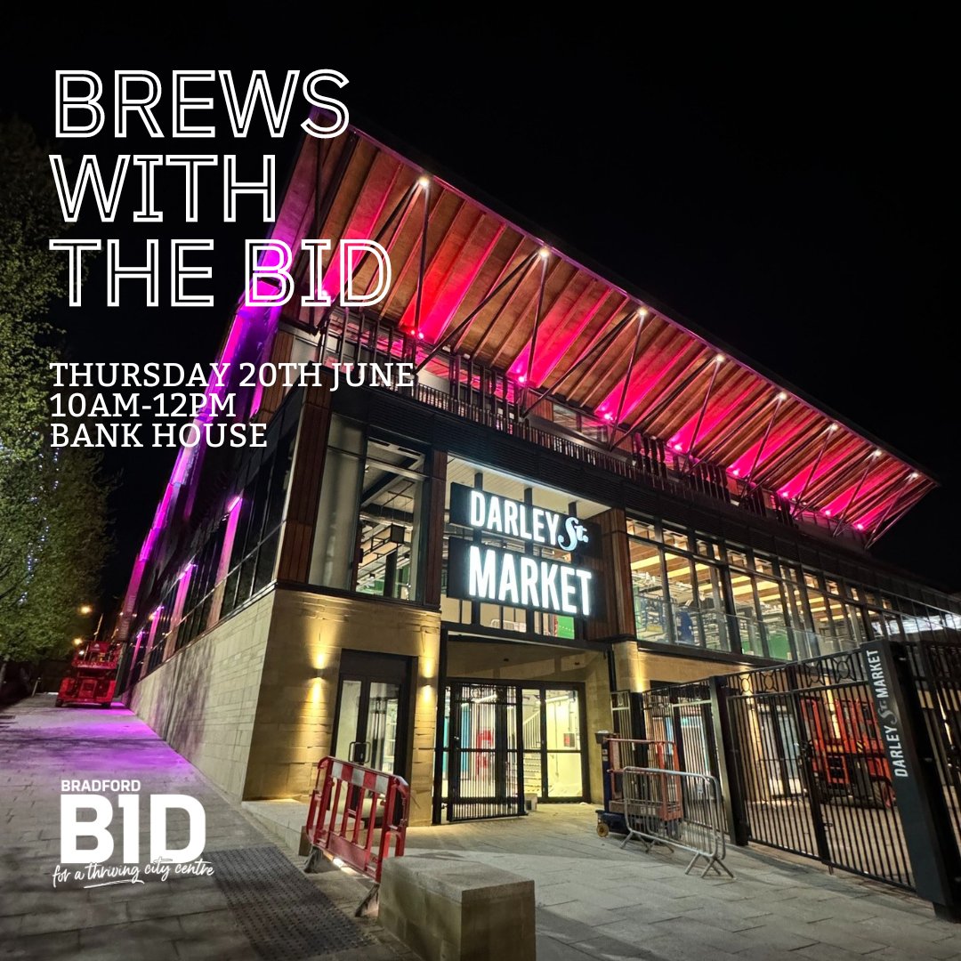 The next Brews with the BID networking event for members is a great opportunity to find out all the latest updates on the fabulous new Darley Street Market! To book your free place head to the Member Zone on the Bradford BID website - bradfordbid.co.uk #BradfordBID