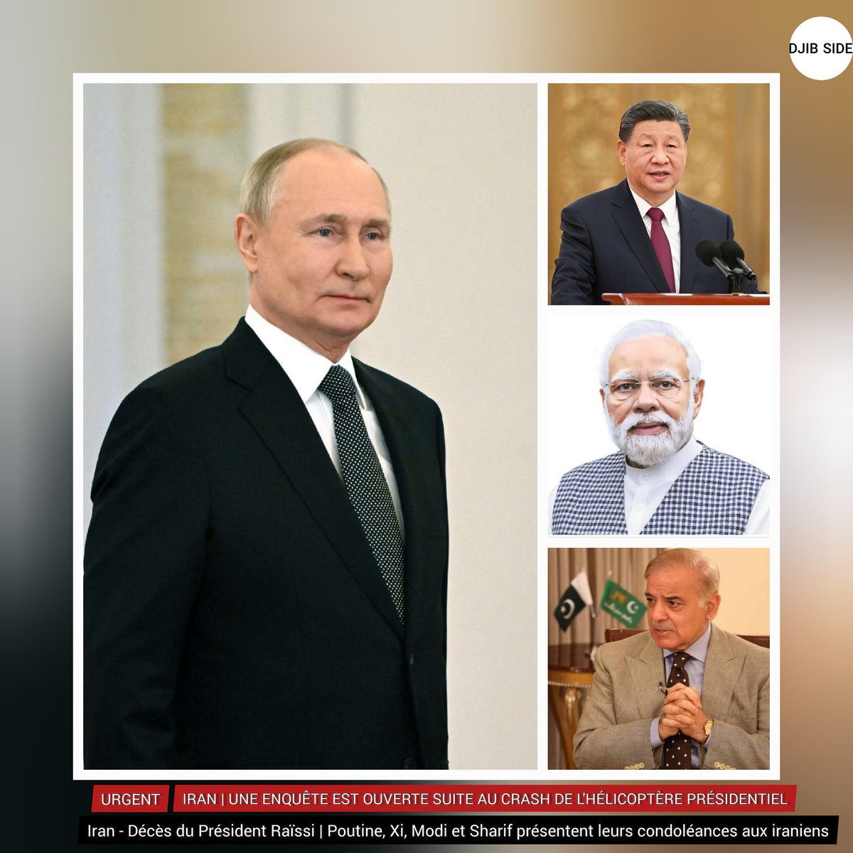 djib_side's tweet photo. Iran - Décès du Président Raïssi | Les amis de l'#Iran affichent leur soutien

Les présidents russe #Poutine, le chinois #Xi, et le venezuelien #Maduro pleurent la mort de leur homologue Ebrahim #Raïssi. https://t.co/9qOc1ARuZF