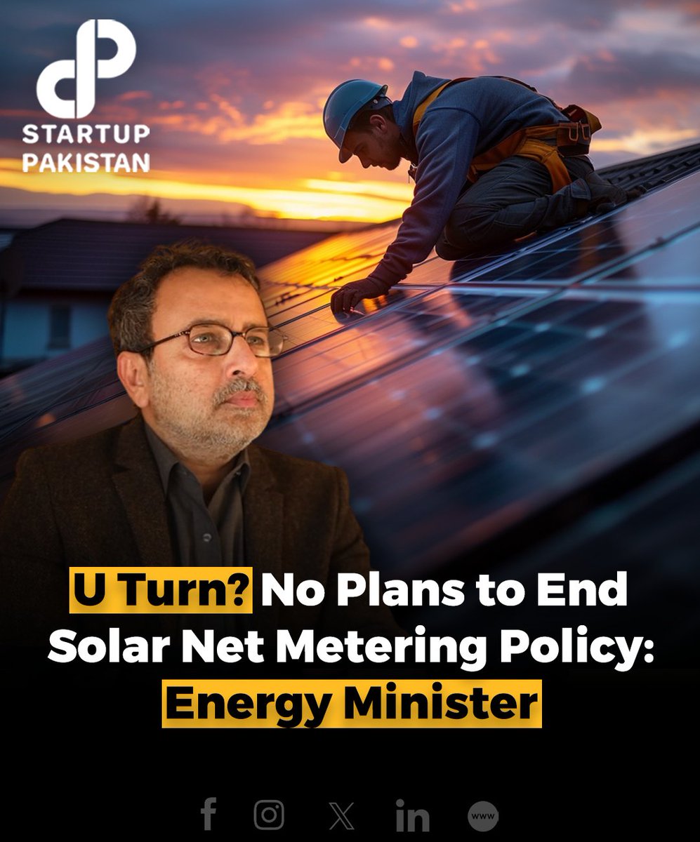 PakStartup's tweet image. On Sunday, Federal Minister for Energy Awais Ahmad Khan Leghari clarified that the government has no intention of discontinuing the solar net-metering policy.

#plans #SolarNet #policy #energyminister