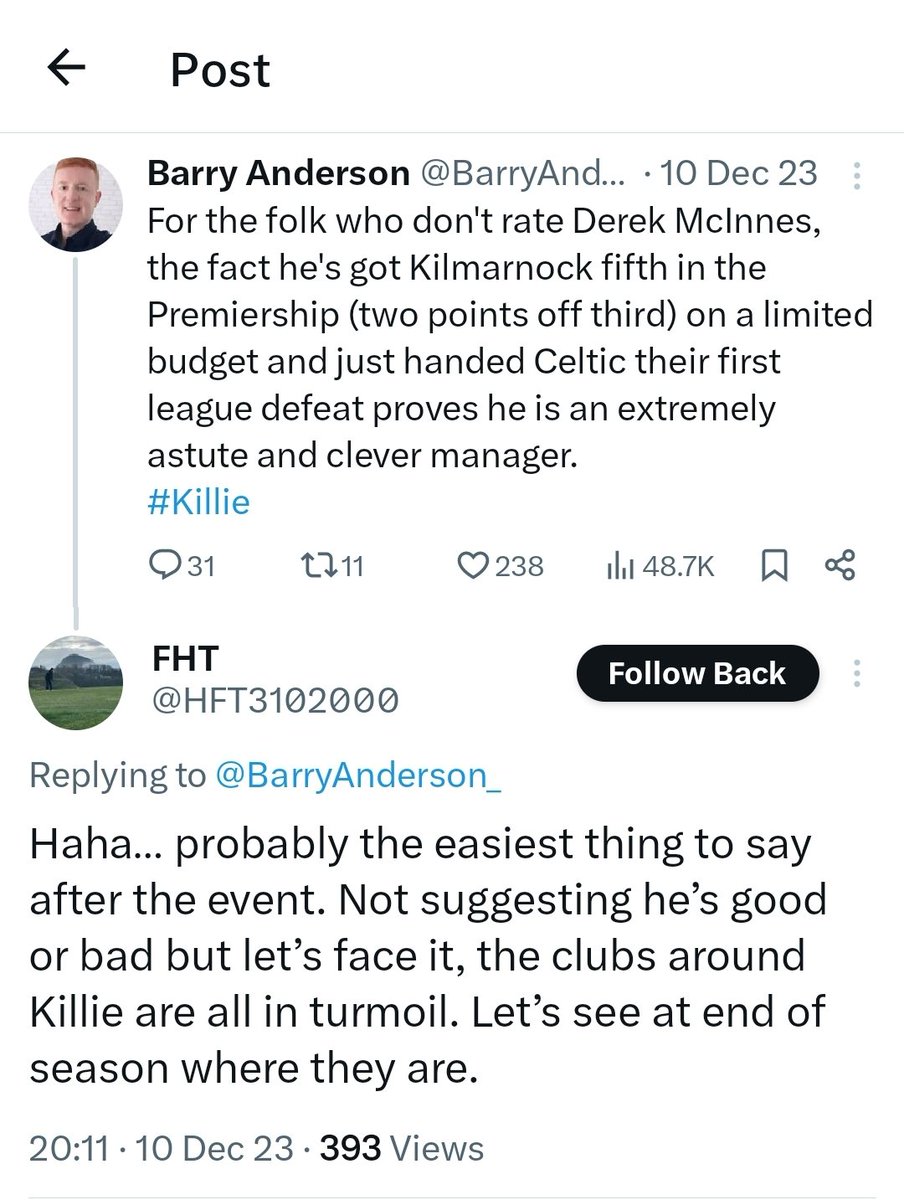 Popped back to see where Kilmarnock are since it's the end of the season. They're fourth, in the Europa League qualifiers, and Derek McInnes has won Manager of the Year from the Scottish Premiership and the Scottish Football Writers. 🤷‍♂️ #Killie @Zoltan1903 @HFT3102000