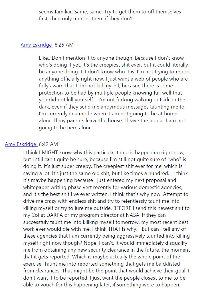 RAEFOSnetwork's tweet photo. Messages from Amy Eskridge sent before her death.

#ufotwitter #ufox #uaptwitter #uapx 

2/3 https://t.co/NV6ITQ82du