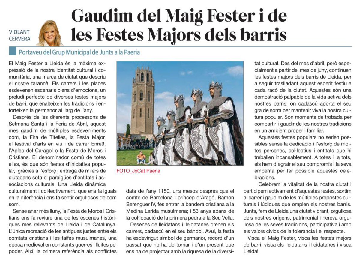 🎉 El Maig Fester a #Lleida és la nostra màxima expressió cultural! Des de la @firatitelles fins a la @morosicristia , passant per l'@AplecCaragol 🐌, celebrem amb orgull les nostres tradicions! Gràcies a tothom qui ho fa possible. Visca les festes majors de barri i Lleida!