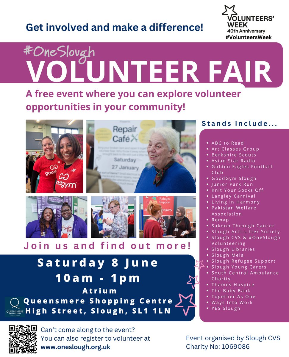This #VolunteersWeek #OneSlough Volunteering is hosting a Volunteer Fair <a href="/queensmereo/">Queensmere Observatory</a> on **Saturday 8 June, 10am-1pm**. 

Meet local groups and charities and start your volunteering journey today! Please retweet and spread the word!