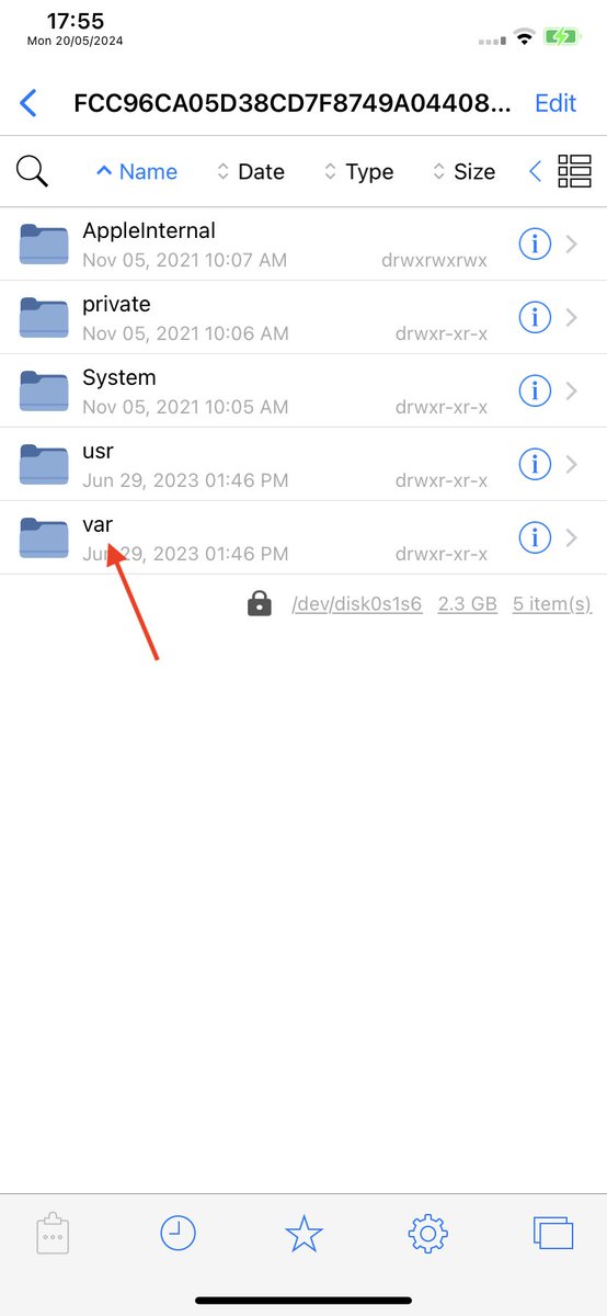 anyone can help us to check whether the 'var' dir exists in /private/preboot/xxxxx<random-string>xxxxx/ in your device if on ios15