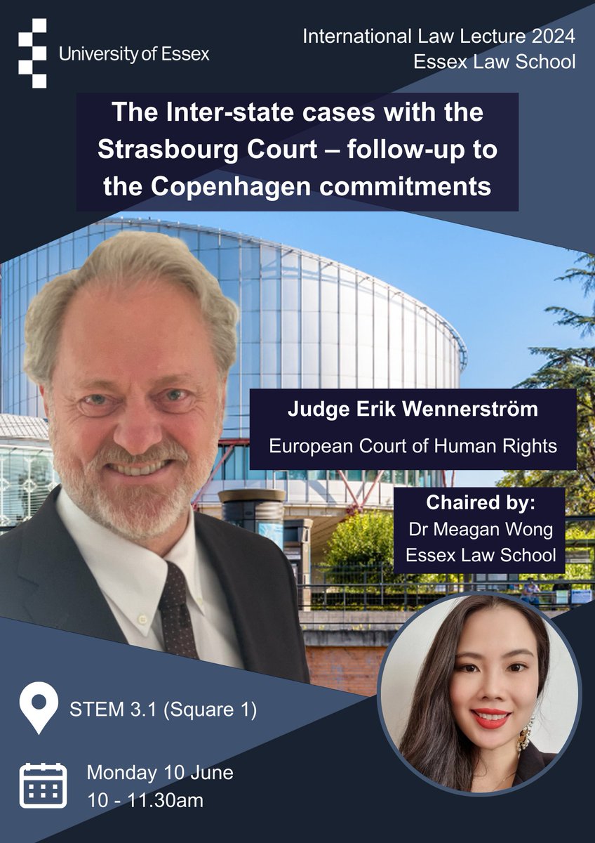 Honoured to chair the Annual International Law Lecture 2004 delivered by Judge Wennerström, @ECHR_CEDH at @EssexLawSchool on Mon, June 10th. For more information about the lecture and to register, see here: eventbrite.co.uk/e/the-inter-st…