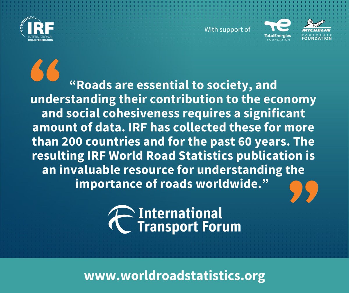 IRFofficial_org's tweet photo. Thank you @ITF_Foru for your valuable feedback ๐๏ธ
Explore our #freely accessible #DataWarehouse, an online platform showcasing the latest #roadstatistics https://t.co/rRySBgI2z5
#WRSData #WorldRoadStatistics #Data #RoadTransport #ITF24 @TotalEnergies_F https://t.co/FRsTThygwz