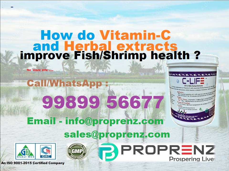 How do Vitamin-C and herbal extracts improve aquatic organism health ? 
Vitamin-C  &amp;  Herbal extracts enhance fish / shrimp health by boosting immunity, promoting growth, aiding shell formation, combatting gut problems, reducing mortality, resulting in overall improved vitality.