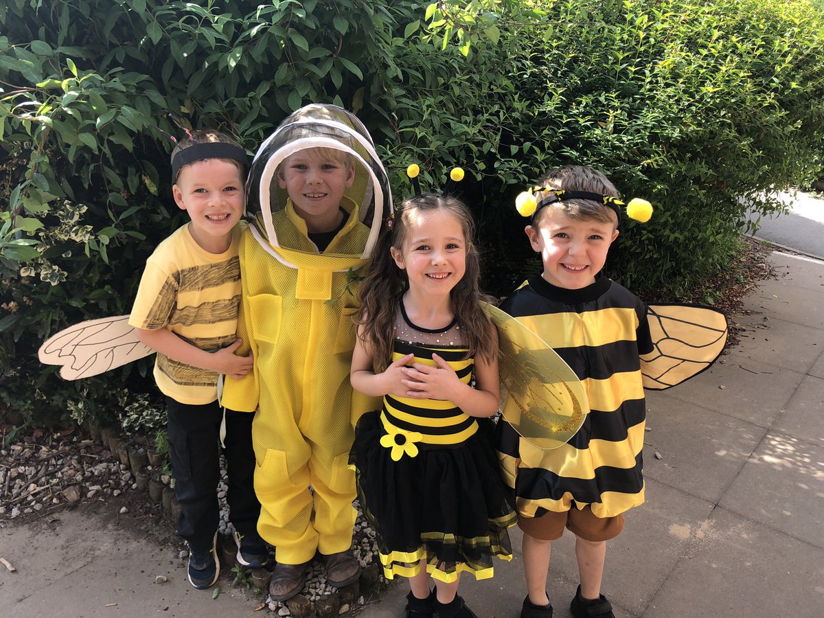 Our ‘Bee Day’ celebrations have started with a sea of yellow and black. We have visiting bee keepers all day to educate the children. Three staff members completed their bee keeping training this weekend (they have up two weekends to complete it) @EcoSchools @HarmonyOrgUK