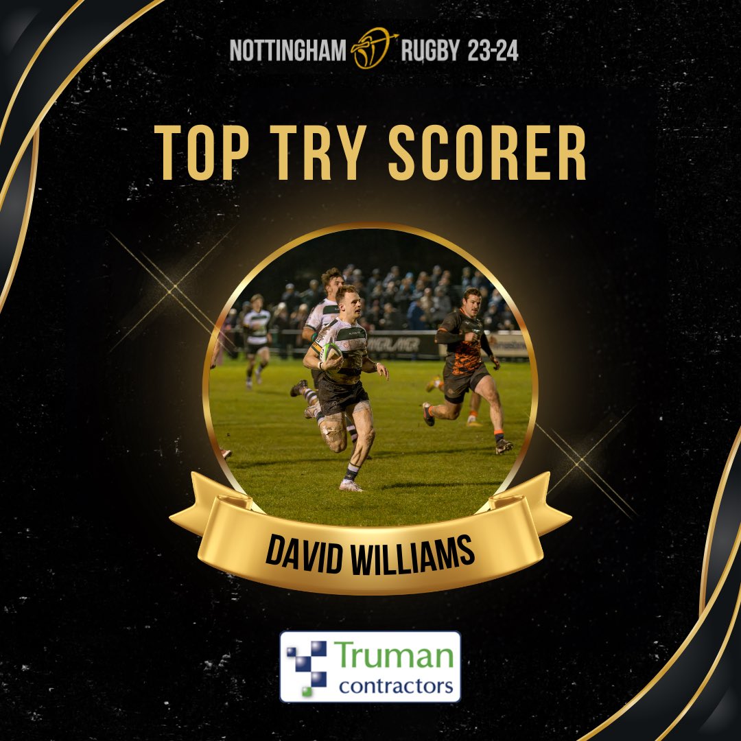 𝐓𝐨𝐩 𝐓𝐫𝐲 𝐒𝐜𝐨𝐫𝐞𝐫⭐️

David Williams is our top try scorer this season with 16 tries in all competitions!

Thanks to Truman Contractors for sponsoring this award💚