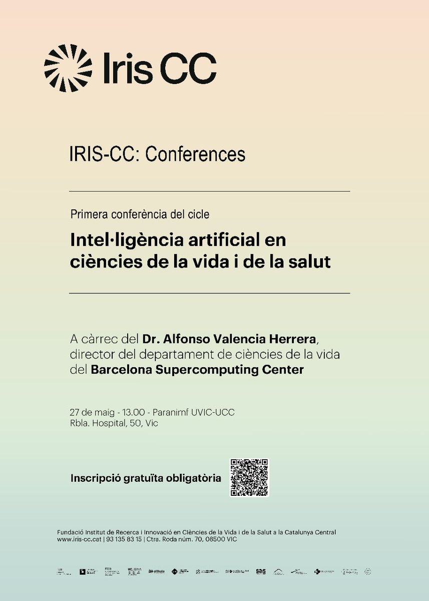 📢 Conferència 'intel·ligència artificial en ciències de la vida i de la salut'   🗓️ 27.05 🕜 13.00 h 📍 Paranimf de la UVIC-UCC i en línia 👉Més informació: uvic.cat/agenda/confere… @ElisavaBCN @UManresa