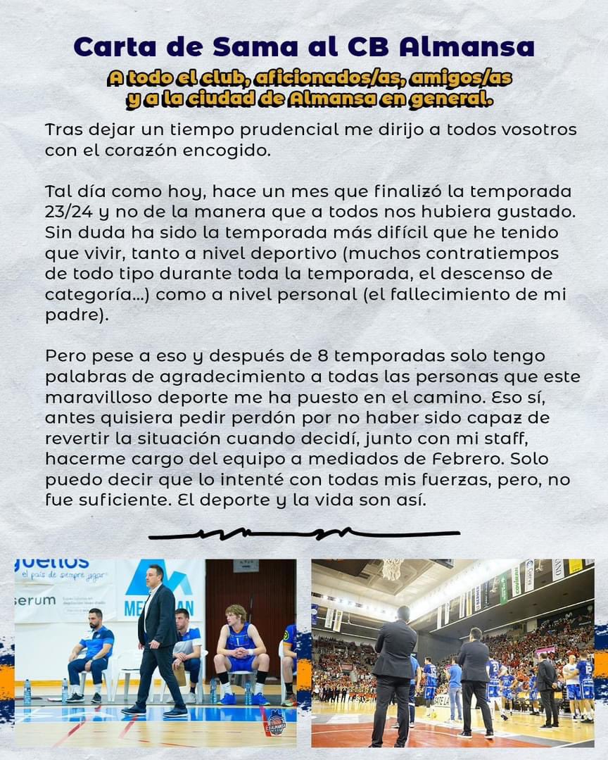 samacoach's tweet photo. Gracias y hasta siempre @CBAlmansa @AlmansaCiudad 1/2 https://t.co/EXTEOZHSda