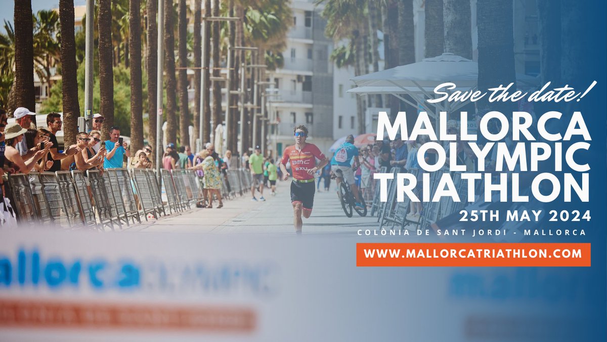 #Mallorca Olympic 2024 🏃🏻‍♂️🏊🏻‍♀️🚲
1,5 km de natació en aigües cristal·lines, 40 km de bicicleta gaudint dels paisatges mallorquins i 10 km de cursa a peu a través de la Colònia de Sant Jordi. 📍

📆 25 de maig de 2024
mallorcatriathlon.com 📲