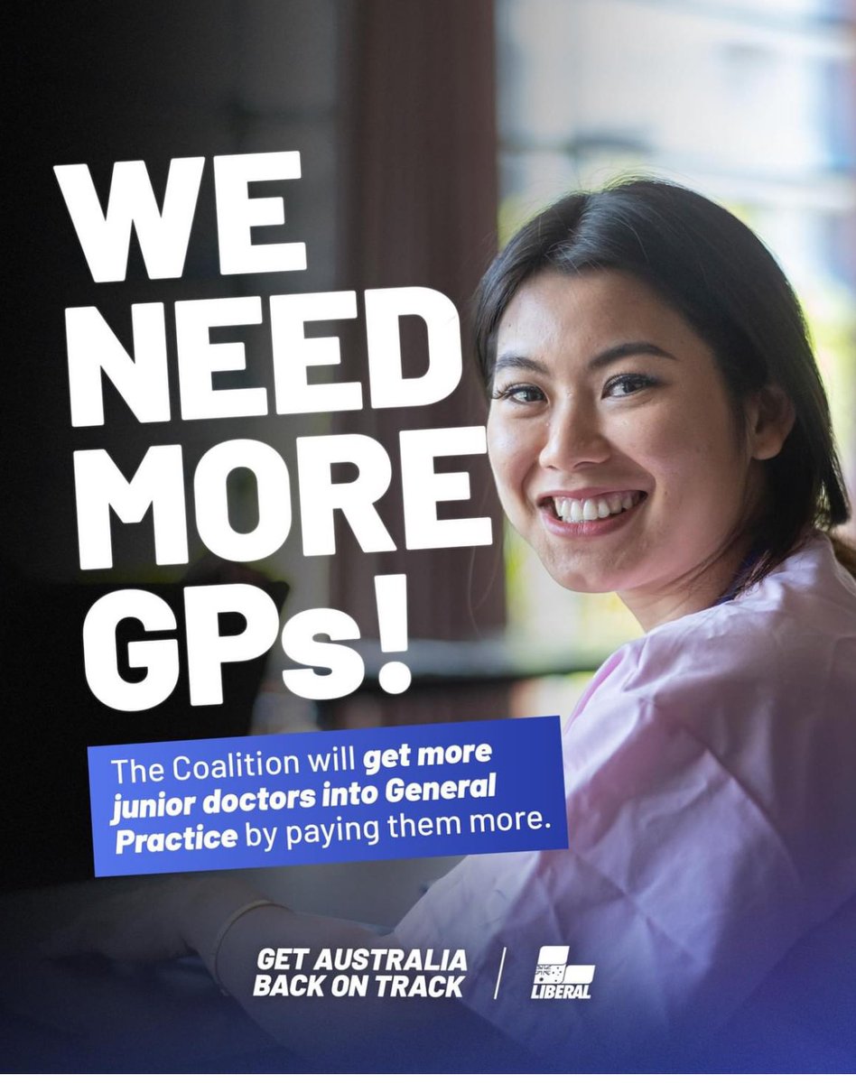 Australia needs more GPs – especially in our suburbs & regional areas.

A Coalition Government will invest $400 million to provide junior doctors who train in general practice with incentive payments, assistance with leave entitlements, & support for pre-vocational training.