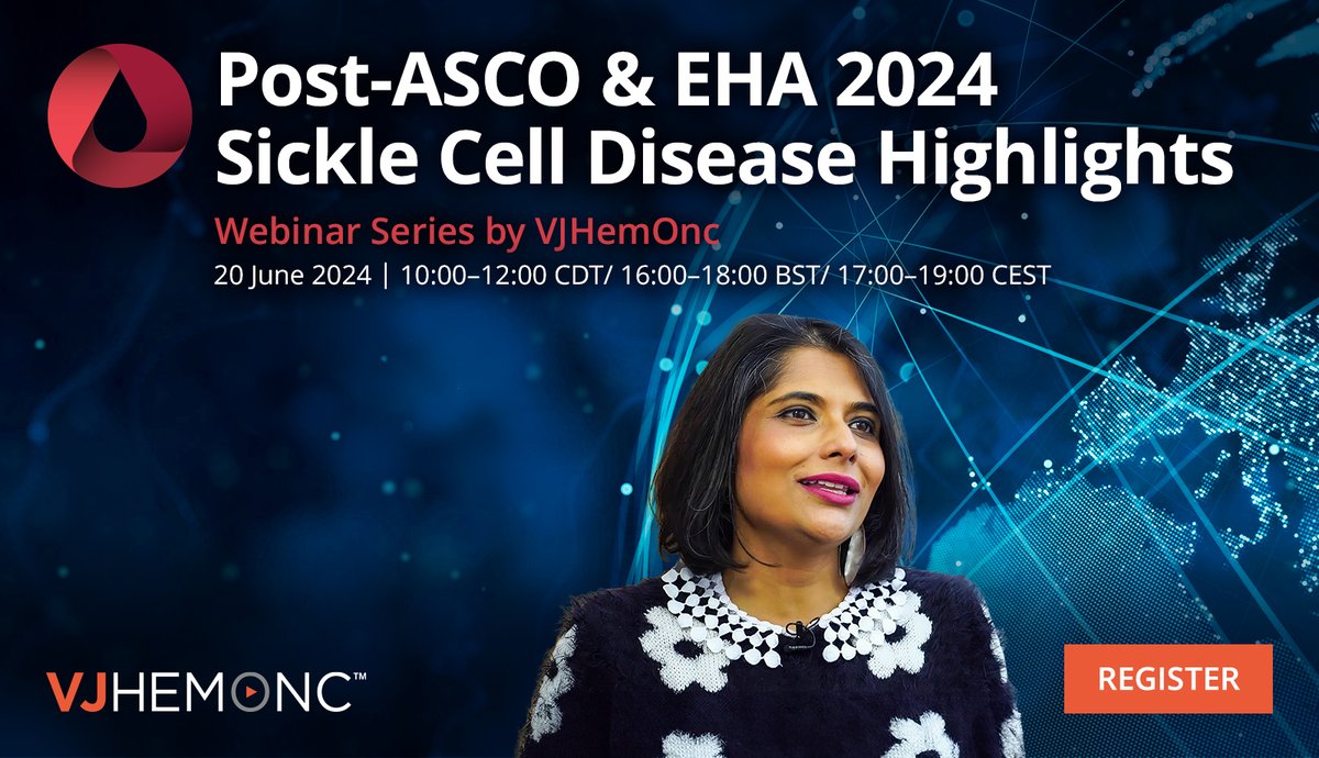 Join us for our Post-ASCO & EHA 2024 #SickleCell Disease Highlights 📣 🩸 🌟 Chaired by Dr Subarna Chakravorty Featuring presentations & panel discussions on selected abstracts from #ASCO & #EHA 2024 🔦 REGISTER 👉 us06web.zoom.us/webinar/regist… #EHA2024 #ASCO24