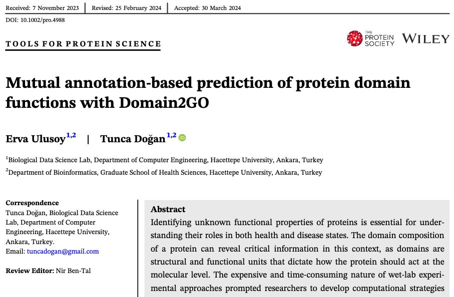 Tunca Doğan (@tuncadogan) on Twitter photo New article 📢
Our study entitled: "Mutual annotation-based prediction of protein domain functions with Domain2GO"
with <a href="/ervaulusy/">erva</a> is now published in the Protein Science journal
onlinelibrary.wiley.com/doi/10.1002/pr…
🧬🤟🎊
#ProteinScience <a href="/ProteinSociety/">proteinsociety</a>
onlinelibrary.wiley.com/journal/146989…
++ New article 📢
Our study entitled: "Mutual annotation-based prediction of protein domain functions with Domain2GO"
with <a href="/ervaulusy/">erva</a> is now published in the Protein Science journal
onlinelibrary.wiley.com/doi/10.1002/pr…
🧬🤟🎊
#ProteinScience <a href="/ProteinSociety/">proteinsociety</a>
onlinelibrary.wiley.com/journal/146989…
++