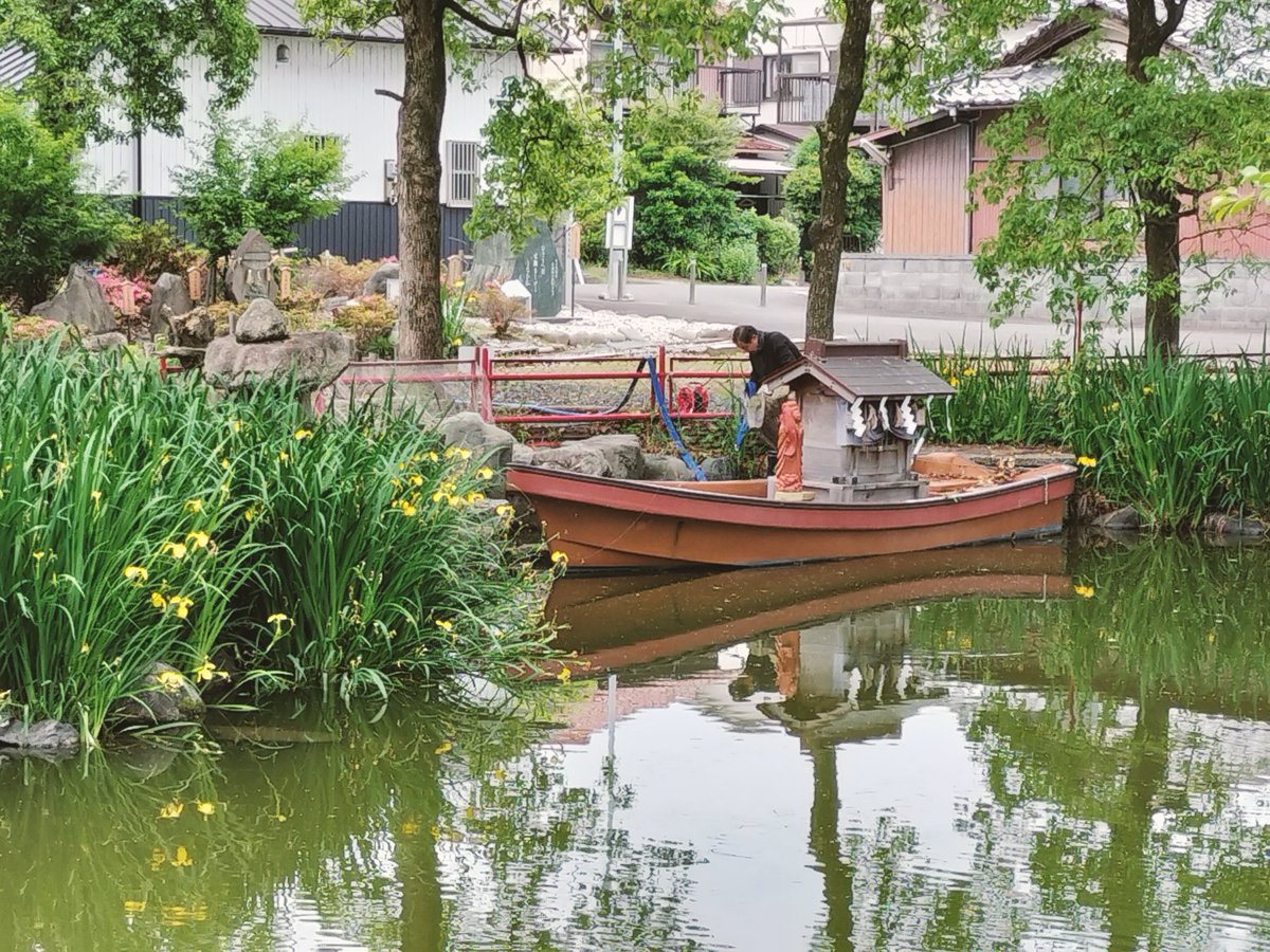 岐阜県羽島市竹鼻町の八劔神社境内の池に浮かんでる船の上にあります「なまず神社」の御朱印です。八劔神社拝殿に八劔神社の御朱印と一緒に書置きがありました。今年から？なまずの絵入りになったのを知り、再度参拝して御朱印頂きました。#御朱印 #なまず神社 #八劔神社