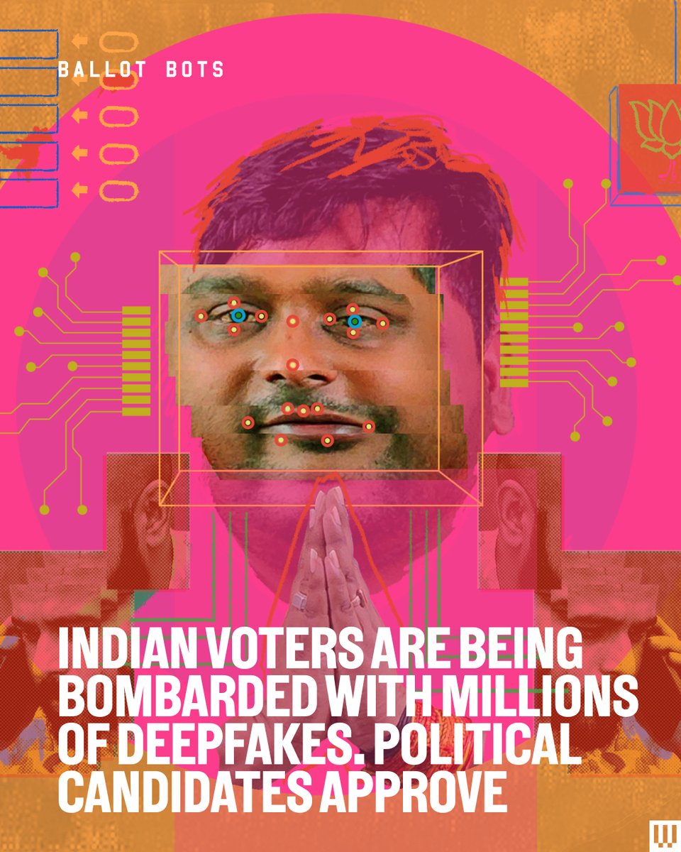 The global discourse on AI and deepfakes often focuses on misinformation. But many Indian politicians are using the technology for a different purpose: voter outreach. 🔗 wired.trib.al/TECJGX5 🎨Chloe Kendal