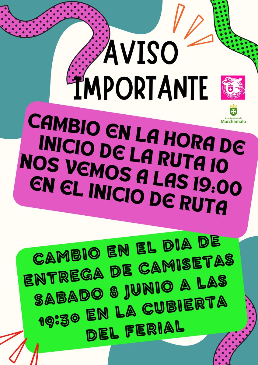 🔊CAMBIOS EN EL DESAFÍO RUTAS SALUDABLES

⚠️La ruta nocturna acompañada de este viernes adelanta 1 hora su comienzo, a las ⏰19.00 h en el cartel de "Inicio" de la Ruta 10

⚠️Se adelanta al sábado día 8 la entrega de camisetas Finisher y el sorteo:
⏰ 19.30 h 📍 Cubierta Ferial