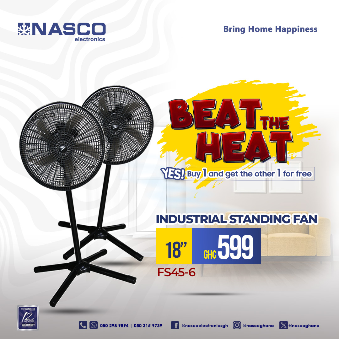 nascoghana's tweet photo. For as low as GHC199 you can beat this heat in a double offer at ELECTROLAND.
Pay for one air cooler or standing fan and get an additional one for free.
Rush to our showrooms now!
#Nasco
#ElectrolandGhanaLimited
#Beattheheat
#Aircooler
#Standingfan https://t.co/0bh31rEpXs