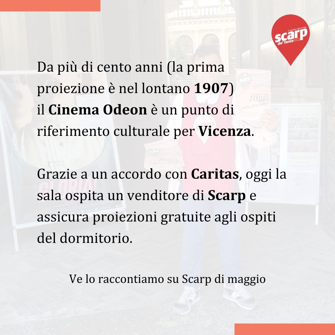 Da oltre cento anni, la prima proiezione risale al lontano 1907, il Cinema Odeon è un riferimento culturale per #Vicenza. 
Grazie all'accordo con #Caritas, oggi ospita un venditore di @scarpdetenis e assicura proiezioni gratuite agli ospiti del dormitorio.
shop.scarpdetenis.it/prodotto/scarp…