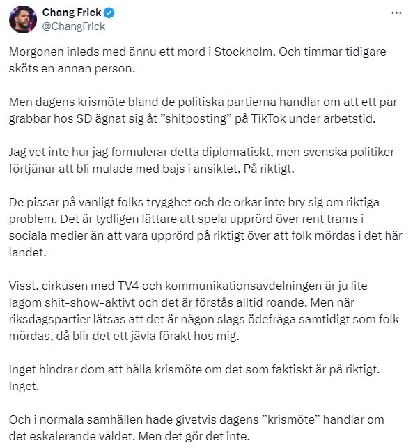 @liberalerna Chang uttrycker det bra. Vi är många som känner ett FÖRAKT för er. 

#migpol