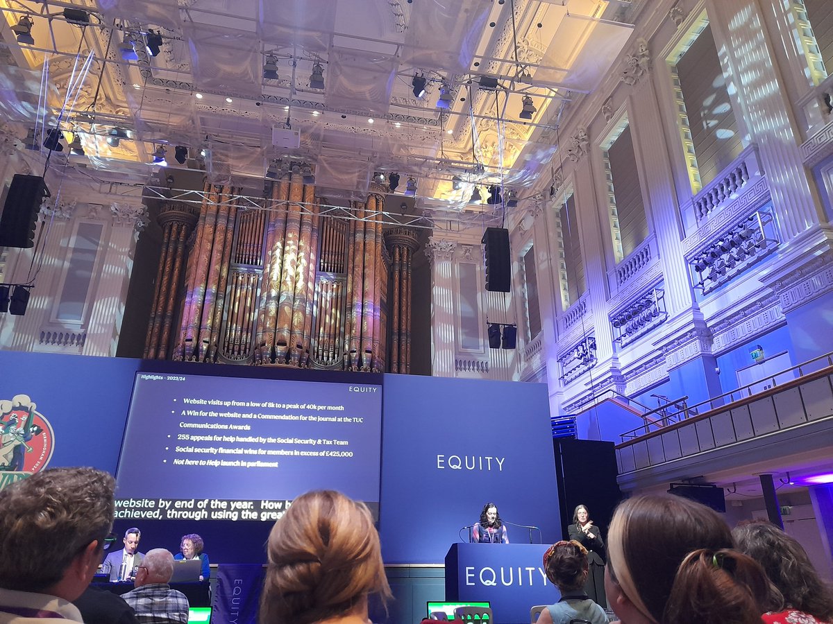 Equity Deputy General Secretary, Louise McMullan  @EquityUK giving a brilliant round up of Equity's work over the past year. We're at the beautiful Birmingham Town Hall. 🙂
#EquityConference2024