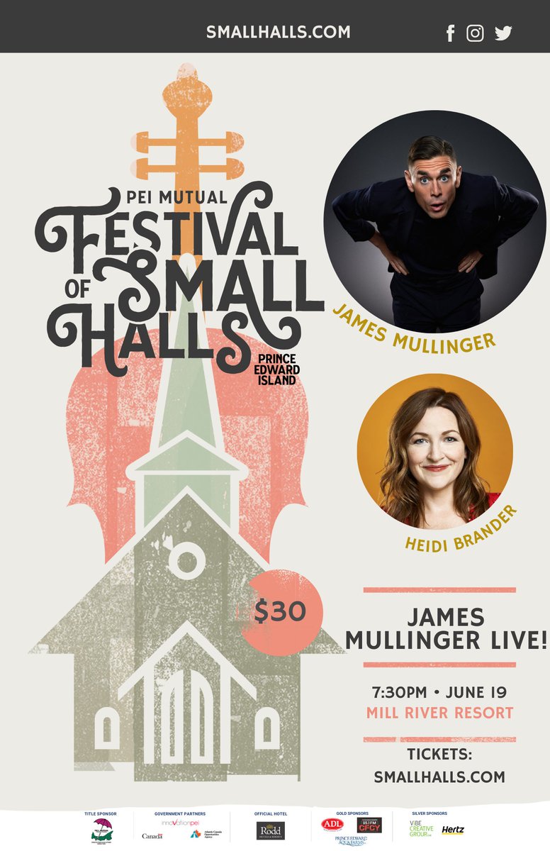 This is ridiculously exciting! Two shows at the beautiful Festival of @SmallHalls on Prince Edward Island @tourismpei! I could not be more excited to be performing in these beautiful places with some of the best comedians in the country. Info & tix here: smallhalls.com/artists/1255-2/