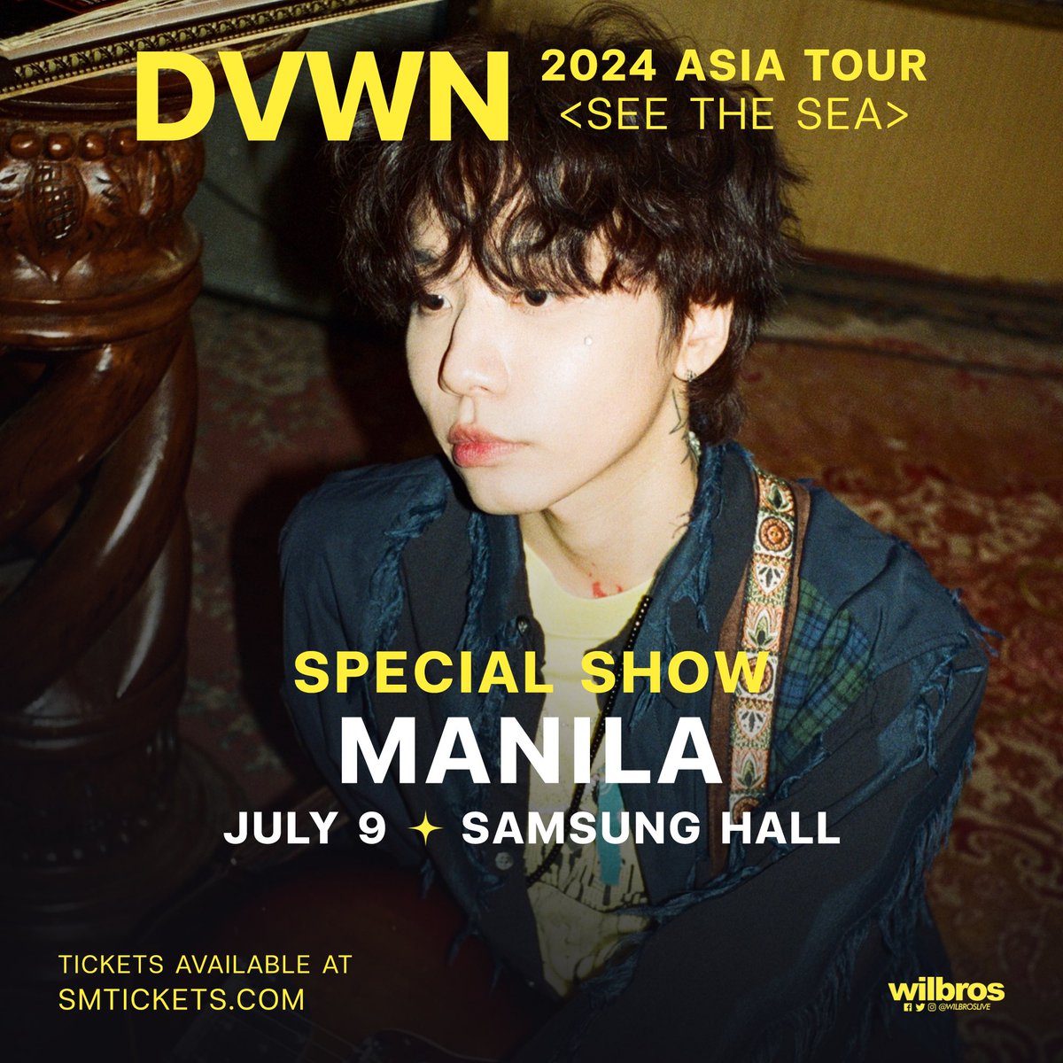 KHIPHOP & KRNB enthusiasts 𝐃𝐕𝐖𝐍 is coming to Manila for the first-time and for a special concert!

DVWN
2024 ASIA TOUR <SEE THE SEA>
SPECIAL SHOW ~ MANILA
July 9 • Samsung Hall (SM Aura)

Presented by @WilbrosLive
#DVWN #MANILA #WilbrosLive