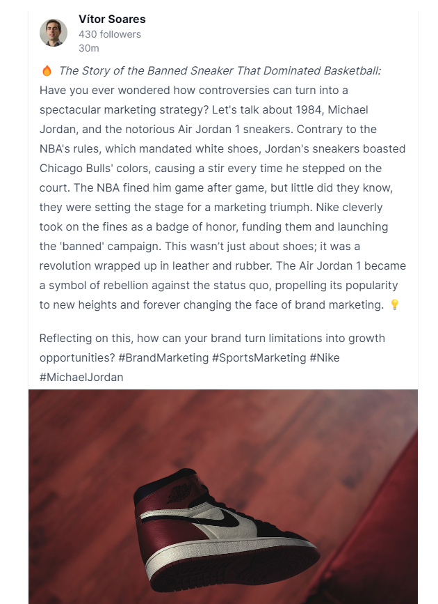Vitor_pvsoares's tweet photo. I just introduced some spacing and shot to Linkedin 😎
And I realized that it can be a quick and fun way to learn about history too.
#askcory #contentmarketing #marketingstrategy https://t.co/C3lAtFiOEj