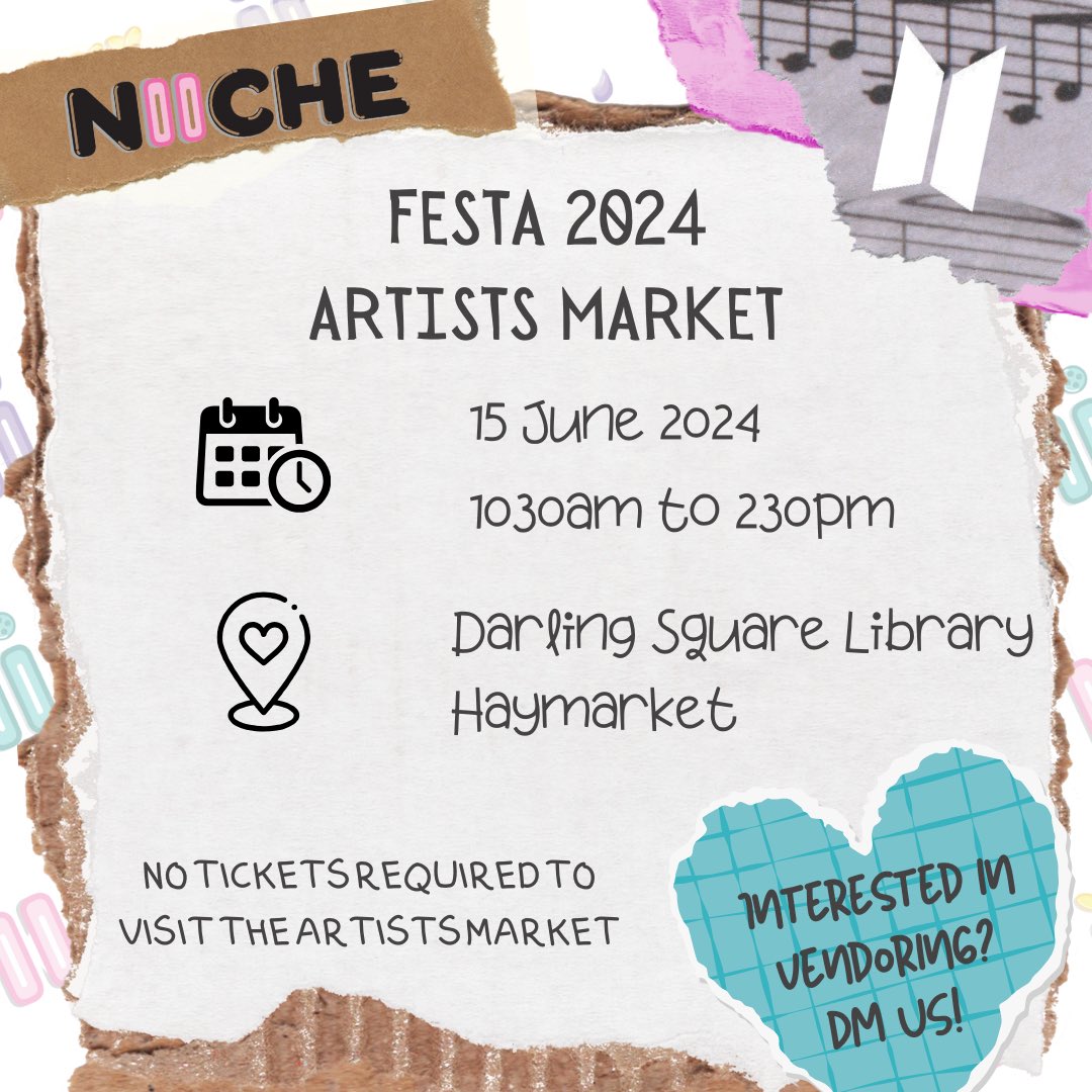 NiiCHEAU's tweet photo. Mark your calendar! Bring your ARMY spirit!
We canโt wait to see you there! ๐
#bts #BTSFesta #BTSARMY #btsaustralia #ScrapbookingEvent #CupsleeveEvent #CelebrateBTS #btsevents #kpopevents #kpopaustralia #artistsmarket #sydney #australia https://t.co/J81wBN6uuu