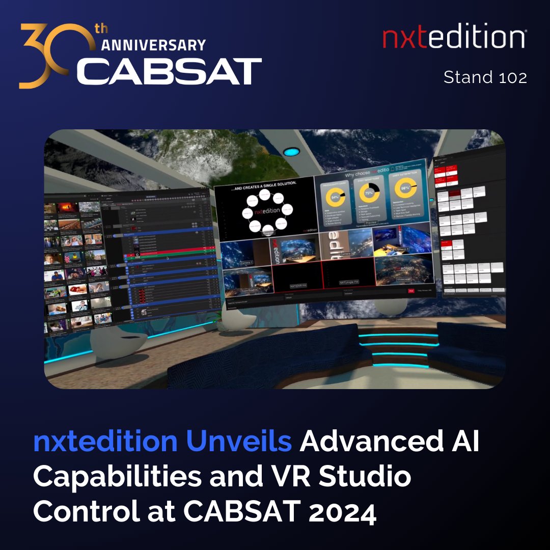 We're excited to be heading to @CABSATofficial this week to show you how #nxtedition is redefining the landscape of #liveproduction and #contentmanagement. 

Read more on what we’re bringing to the event at: bit.ly/44HnUWW 

#CABSAT #broadcast #media #AR #VR #OpenAI #AI