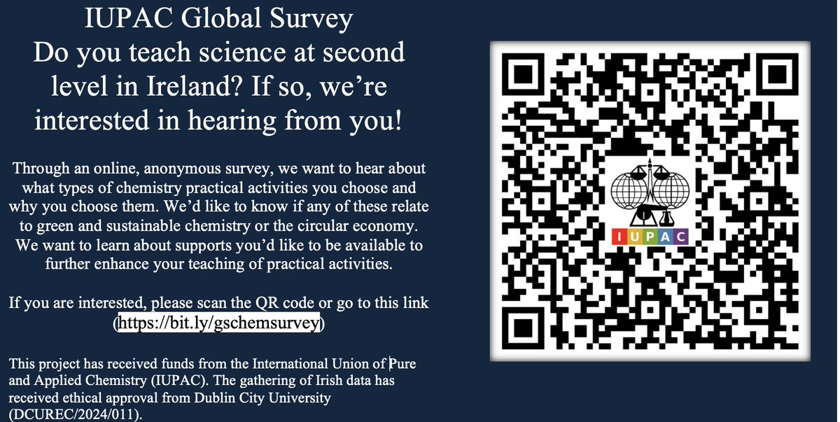 James_Lovatt's tweet photo. Closing date on the IUPAC Global Survey for Teachers is closing soon - Irish teachers have you say. https://t.co/OfHgVDyj4p #edchatie #DCU #ChemEd @IrishSciTeach https://t.co/PyhZobj5fb