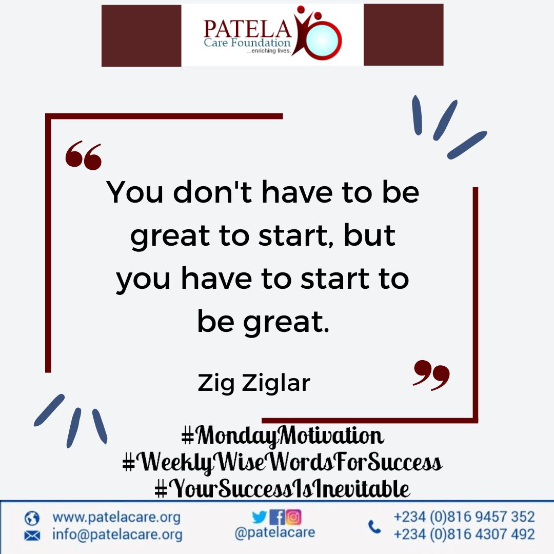 #WeeklyWiseWordsForSuccess
#MotivationForTheWeek
#MondayMotivation
#YourSuccessIsInevitable 
Wishing you a Great Week!

#GlobalHealth #HealthEquity #Healthcare #Medicine #UHC #WHO #UNHCR #NCFRMI #IDPsHEALTH  #IDPs #WASH #SDGs #UICC #UNESCO #Patelacare #PsychoSocialSupport